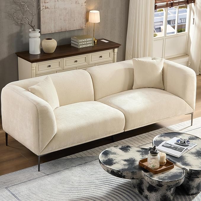 MEETAKING 82.7 Modern Boucle Sofa 3-Seater Upholstered Couch with Metal Legs Luxury Deep Seats Cloud Curved Sofas Minimalist Living Room Couches for Apartment Home Office Bedroom - Beige