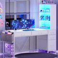 SEDETA Computer Desk with 5 Drawers and Bookshelf Reversible Home Office Desk with Storage Shelves and File Drawer Gaming Desk with LED Lights for Small Spaces White