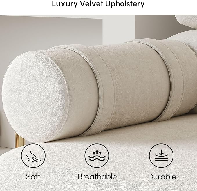homary Velvet Futon Sofa Bed 81 Convertible Sleeper Couch with Detachable Bolster Pillows Stainless Steel Legs Modern 3-Seater Sofa for Living Room Apartment &amp Small Spaces (White)