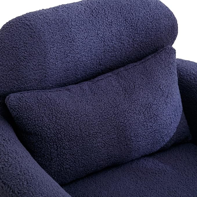 29.5 W Modern Boucle Accent Chair Armchair Upholstered Reading Chair Single Sofa Leisure Club Chair with Gold Metal Leg and Throw Pillow for Living Room Bedroom Dorm Room Office Navy Boucle