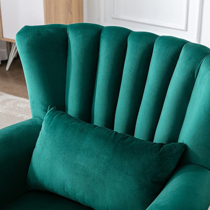 chairus Mid-Century Modern Accent Chairs Set of 2 Comfy Sofa Chairs Channel Back Armchairs with Small Pillow for Living Roon Bedroom Club - Velvet Green