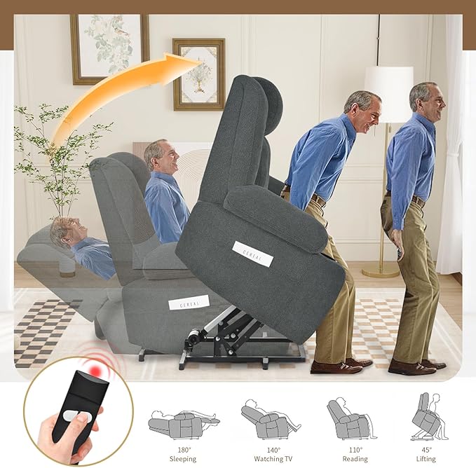 Oversize Power Lift Recliner Chair for Big and Tall with Extended Footrest Large Electric Lift Chairs 400lbs Capacity Remote Control Cup Holders &amp Side Pockets