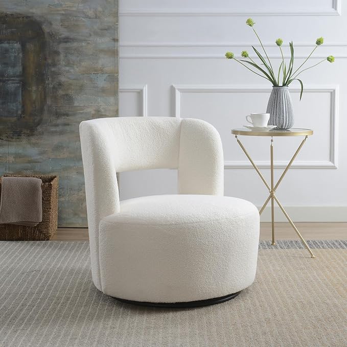Swivel Barrel Chair with Plush Teddy Fabric: Comfy Round Accent Chair for Living Room Bedroom &amp More