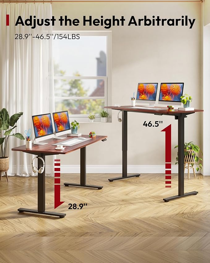 SANODESK Electric Standing Desk 55 x 28 Inches Whole-Piece Desktop Height Adjustable Stand Up Desk w/6-Button Controller Ergonomic Computer Desk for Home Office Black Frame + Mahogany Tabletop