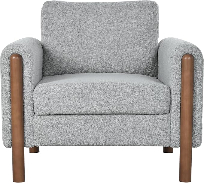 Oversized Accent Chair Upholstered Living Room Chairs Single Sofa Chair with Walnut Legs Curved handrail Grey