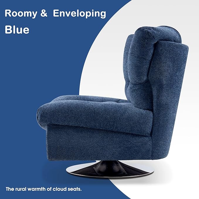 MCombo Swivel Accent Chair Modern Tufted Upholstered Armless Chairs Wide Seat Single Sofa Chair for Living Room Bedroom LW753 (Blue)
