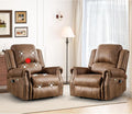 Classic 2 Electric Recliners with Massage &amp Heat for Adluts Faux Leather Power Recliner Chair with USB Port Overstuffed Heavy Duty Reclining Sofa with Rivets for Living Room Brown