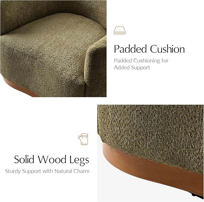 HULALA HOME Chenille Swivel Accent Chair Fully Assembled Comfy Upholstery Barrel Armchair with Sturdy Solid Wood Base Moss