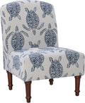 Powell Company Powell Markay Accent Chair 25W x 18.75D x 35H Ivory with Blue Sea Turtle Pattern Traditional Coastal Upholstered Armless 275 lbs Max Weight Indoor Use