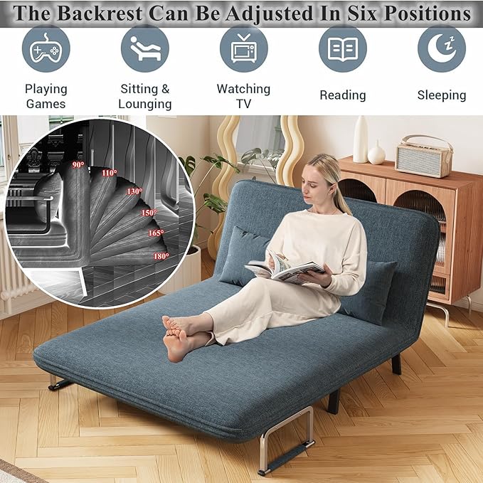 Tri-Fold Sofa Bed Twin Size Convertible Sleeper Sofa Bed with 6-Position Adjustable Backrest Velvet Upholstered Folding Chaise Lounge Couch for Home Office Gray