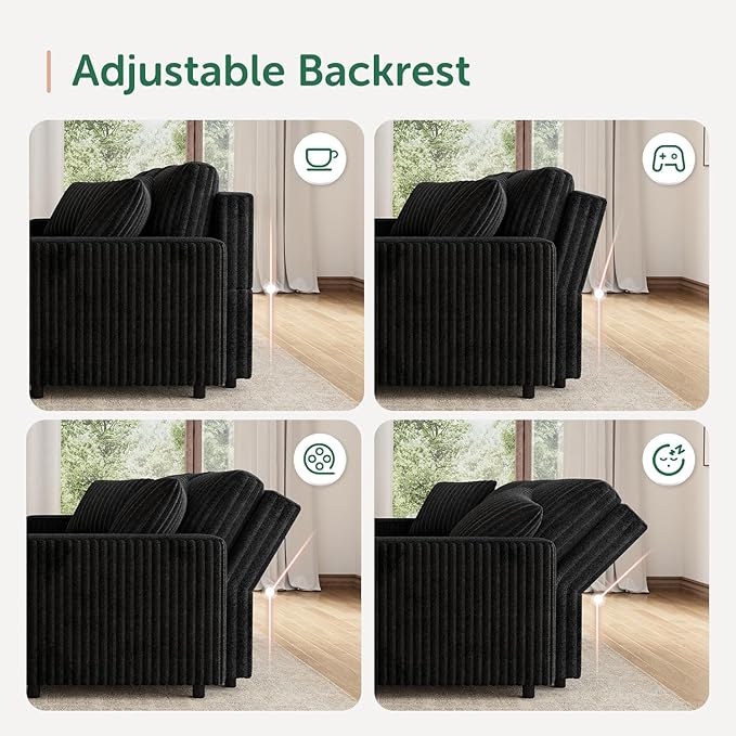 HONBAY 121.3 Inch Modular Sectional Sleeper Sofa with Pull Out Bed Convertible L &amp U Shaped Couch with Storage &amp Adjustable Backrest Velvet Black