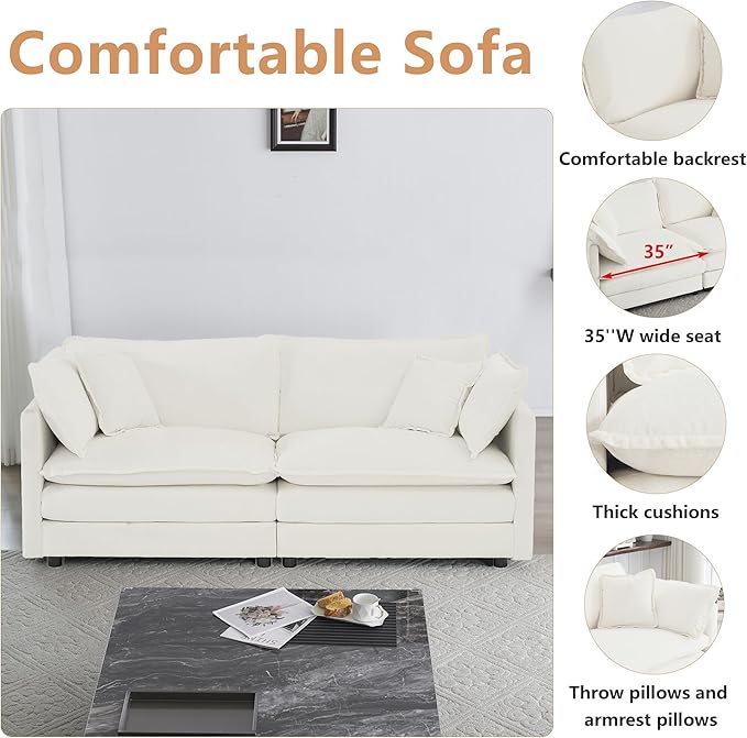 mikibama Luxury 2 Piece Sofa Set 2 Pieces of Loveseat Sofa Modern Chenille Comfy Cloud Couches Set for Living Room Office with 4 Armrest Pillows and 4 Toss Pillows Beige