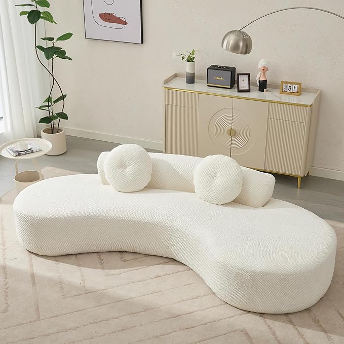 KEIKI 106 Curved Oversized Corduroy Modular Sofa with 2 Pillows and 2 Back Cushion Modern Minimalist Style Comfy 3-Seater Couch No Assembly Required for Apartment Living Room Bedroom Beige
