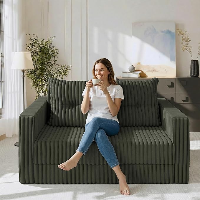 HABUTWAY Folding Sofa Bed 2 in 1 Convertible Sleeper Chair with Pillow Portable Fold Out Chair Bed with Armrest Comfy Floor Couch Lazy Sofa for Living Room Bedroom Dorm Home Office Green