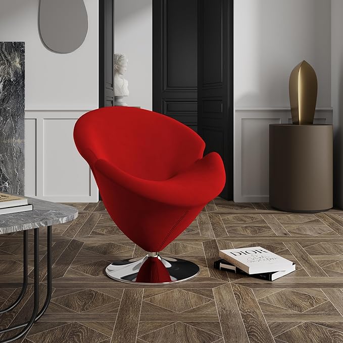 Manhattan Comfort Tulip Swivel Accent Chair Set of 2 with 360° Turn Modern Flower Inspired Design Soft Velvet Upholstery Polished Chrome Base No Assembly Required 300 Lbs Capacity Red