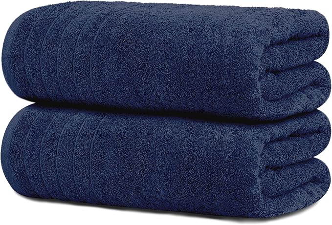 Tens Towels Pack of 2 Extra Large Bath Sheets 35 x 70 Inches 100% Cotton Larger &amp Lighter Weight Quicker to Dry Super Soft &amp Absorbent Oversized Bath Towels Navy