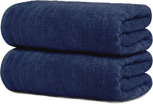 Tens Towels Pack of 2 Extra Large Bath Sheets 35 x 70 Inches 100% Cotton Larger &amp Lighter Weight Quicker to Dry Super Soft &amp Absorbent Oversized Bath Towels Navy