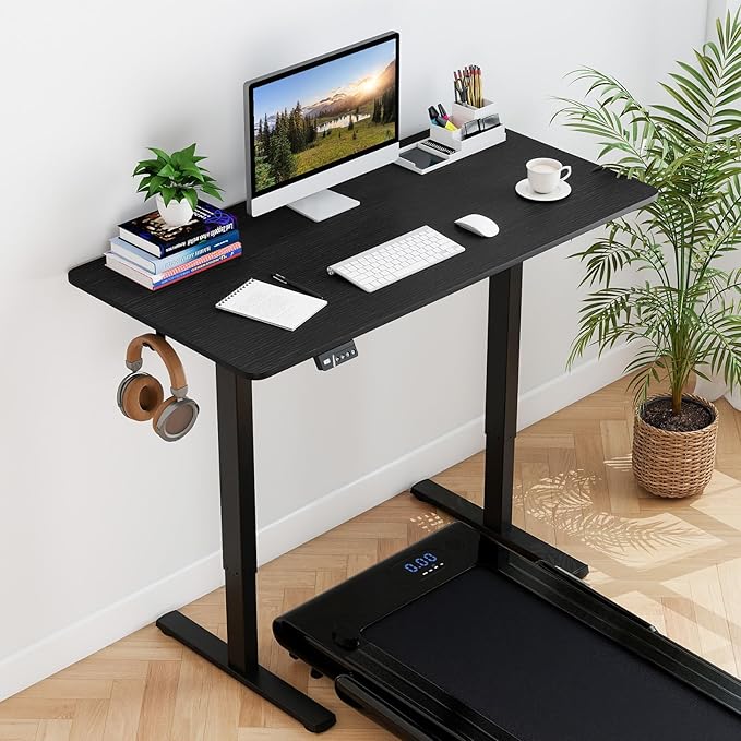 Tangkula 48 x 24 Electric Standing Desk Ergonomic Height Adjustable Sit to Stand Desk with LED Display &amp 2 Memory Height Settings Headphone Hook Home Office Desk (Black)