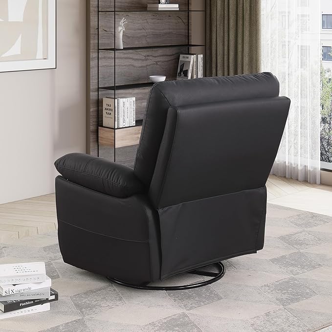 Manual Recliner Chair with Lever Handle 360° Swivel Elderly Rocker Recliner Chairs Single Seat upholstered Recliner Sofa Chair for Living Room Apartment (Black)
