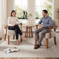 Garvee Mid-Century Accent Chair with Wood Frame. Linen Fabric Upholstered Lounge Armchair with Classic Vertical Stripe. Reading Leisure Chair for Living Room Bedroom Balcony Beige