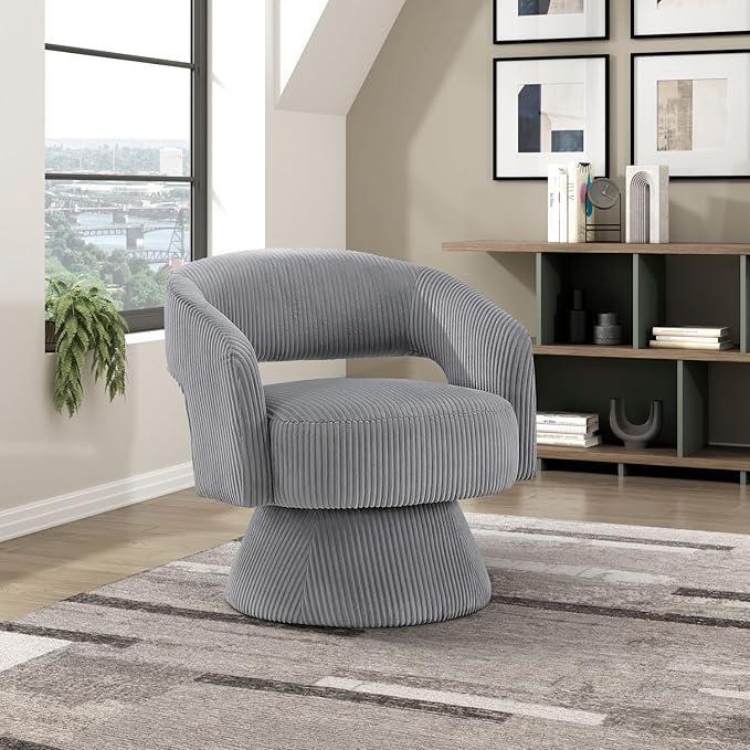 Modern Luxurious Swivel Accent Chair: Soft Corduroy Upholstery Plush Seating Stylish Living Room Chair