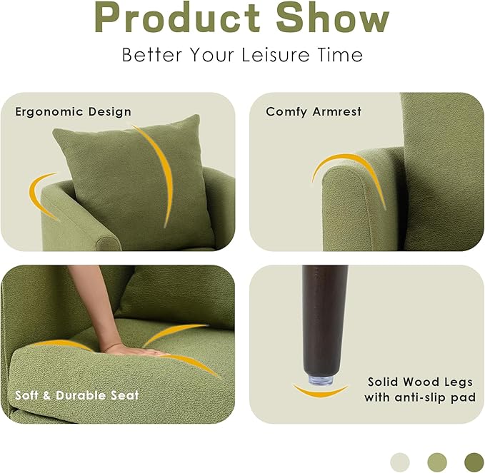 Modern Swivel Barrel Chair Upholstered Velvet Round Accent Chairs360 Degree Comfy Swivel Chair with Open Backrest Single Chair Armchair for Living Room Bedroom Homerest Yellow