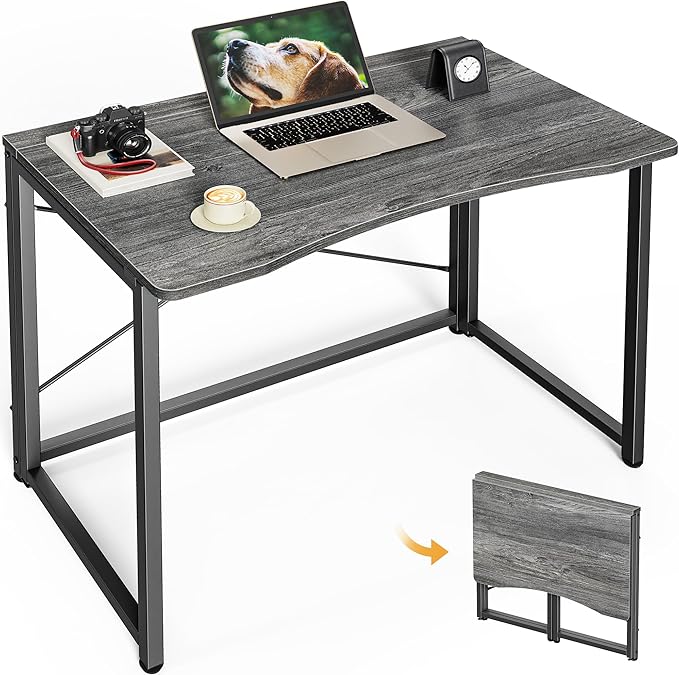 Huuger Folding Desk for Small Spaces 31.5 Inch Foldable Computer Table for Home Office Study Bedroom Dorm Space Saving Small Writing Work Office Computer Desk Easy to Fold Grey