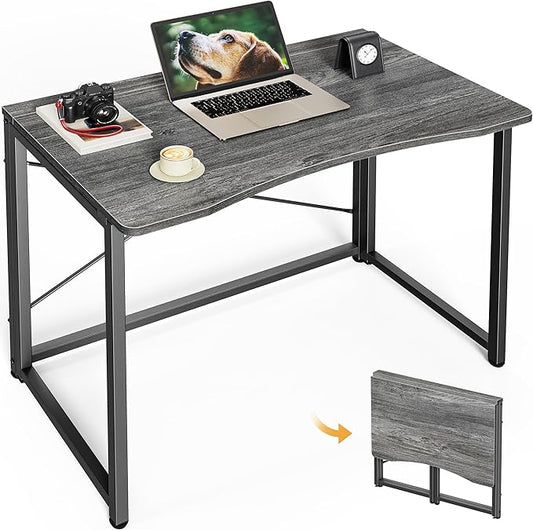 Huuger Folding Desk for Small Spaces 31.5 Inch Foldable Computer Table for Home Office Study Bedroom Dorm Space Saving Small Writing Work Office Computer Desk Easy to Fold Grey