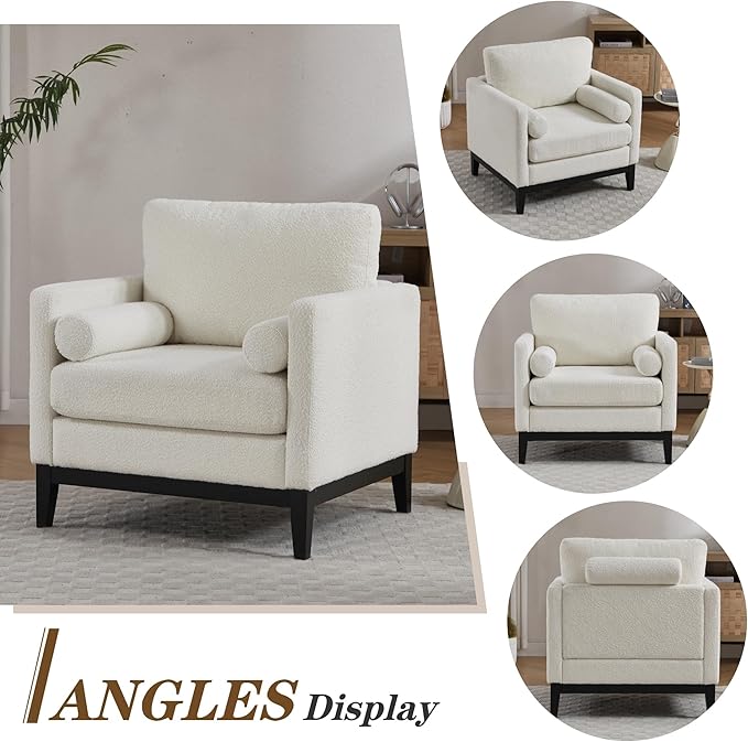 Mlmh &amp Kngwa 35.43 W Modern Accent Chair for Bedroom Upholstered Accent Chairs Single Sofa Chair with Wood Black Finish Legs Comfy Armchair for Living Room Office Ivory