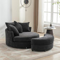 ERYE Oversized Round Accent Barrel Chair with Storage Ottoman and 360 Swivel Base Modern Chenille Upholstered Leisure Recliner Armchair for Living Room Bedroom