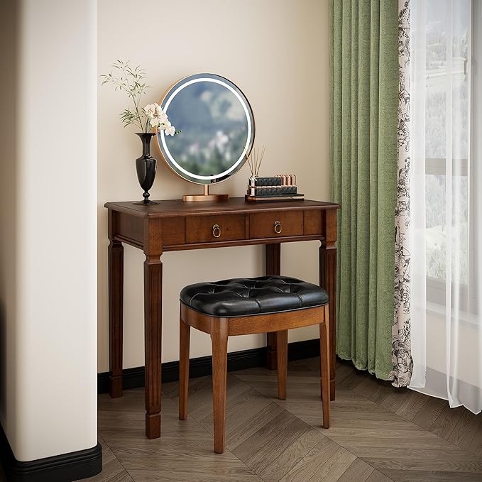 Vintage Wooden Writing Desk with 2 Drawers Small Computer Desk Workstation 31.5in Wide Study Table for Home Office Small Secretary Table in Cherry Walnut SSZ-D1258
