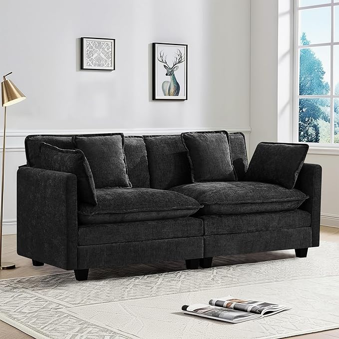 2-Seater Cloud Couch Oversized Comfy Modular Sectional Sofa with Deep Seat Cushions Chenille Loveseat for Living Room Apartment &amp Small Spaces Dark Grey