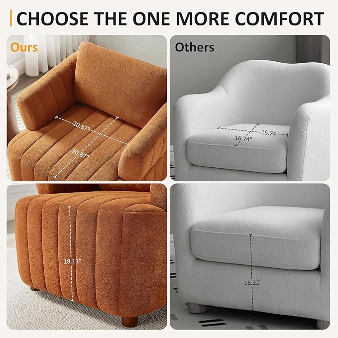 Oversized Accent Chairs Set of 2 Comfy Boucle Living Room Chairs with Deep Seat &amp High Pillow Backrest Sherpa Upholstered Armchair Reading Chair Modern Single Sofa Chair for Living Room &amp B