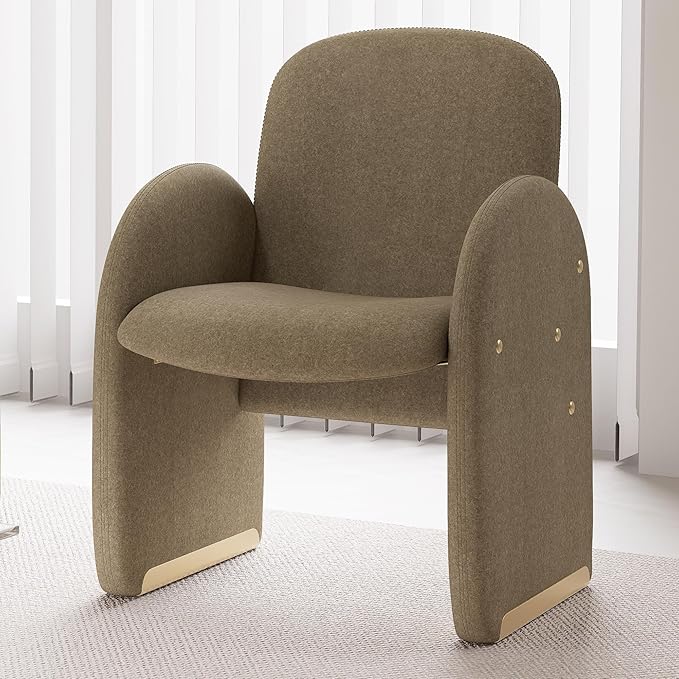 YOUTASTE Oversized Velvet Accent Chair for Living Room Mid-Century Modern Dining Room Arm Chair with Gold Metal Legs 300 LBS Capacity Comfy Upholstered Office Single Sofa Sandy Brown