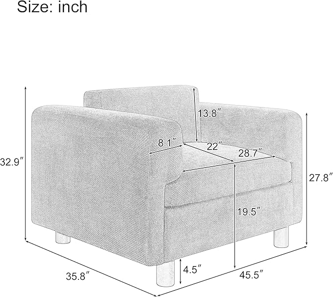 Modern Oversized Armchair Woven Velvet Comfy Accent Chair Single Sofa with Round Rubberwood Legs for Living Room Apartment Offices (Beige-Woven)
