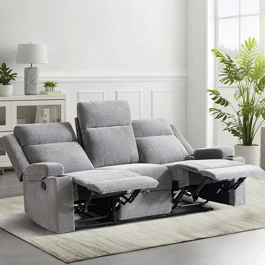 Large Manual Reclining Sofa – 3-Seater Chenille Reclining Couch with Cup Holders Wide Seat Easy Assembly &amp Spill-Resistant Fabric – Cozy Reclining Sofa for Living Room Apartment RV
