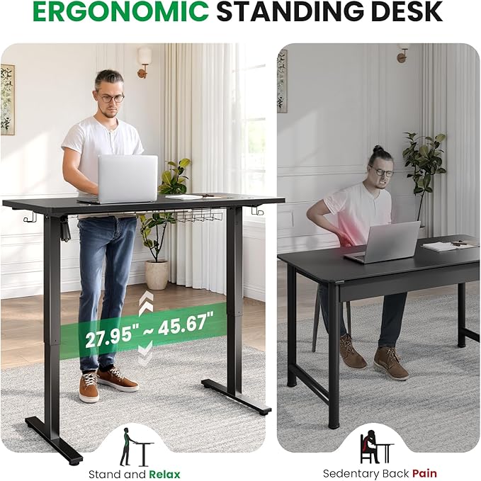 SIAGO Electric Standing Desk Adjustable - 48 x 24 Inch Sit Stand up Desk with 0.8 Inch Thick Tabletop - Adjustable Height Table with 3 Memory Preset Cable Management for Home Office