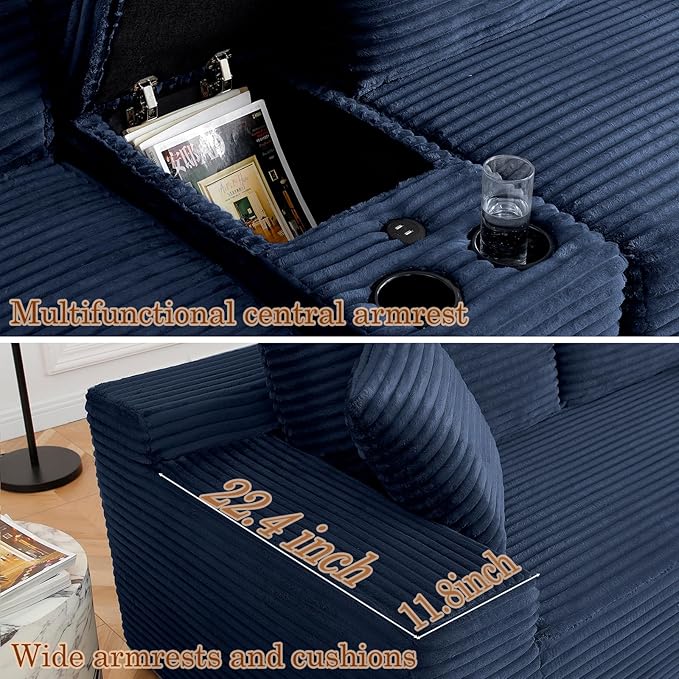 125 U-Shaped Sectional Couch Oversized Modular Sectional Sofa with USB Port &amp Storge Console Modern Corduroy Boneless Cloud Couch for Living Room No Assembly RequiredBlue