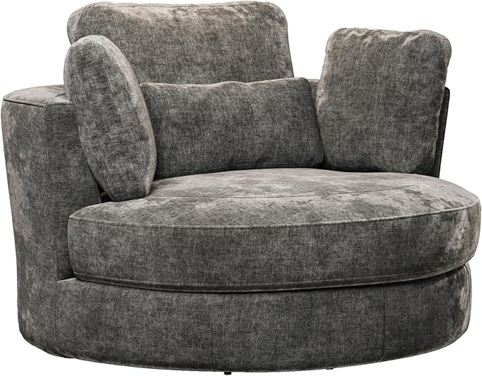 Chifee &amp Vingol 50.2 Oversized Swivel Accent Chair Upholstered Round Barrel Chair with Pillows Swivel Chairs for Living Room BedroomChenilleGray