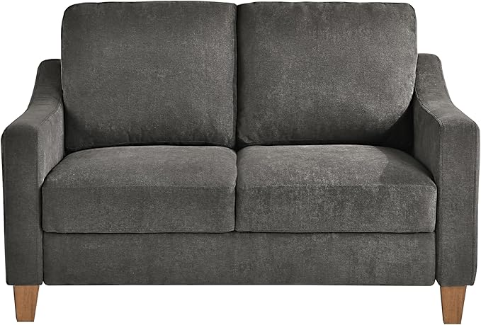 Serta® Armstrong 52 Soft Modern Sofa Sloped Track Arms Solid Wood Legs Easy Assembly Dream Coil® Comfort Soft Woven Polyester Fabric Gray