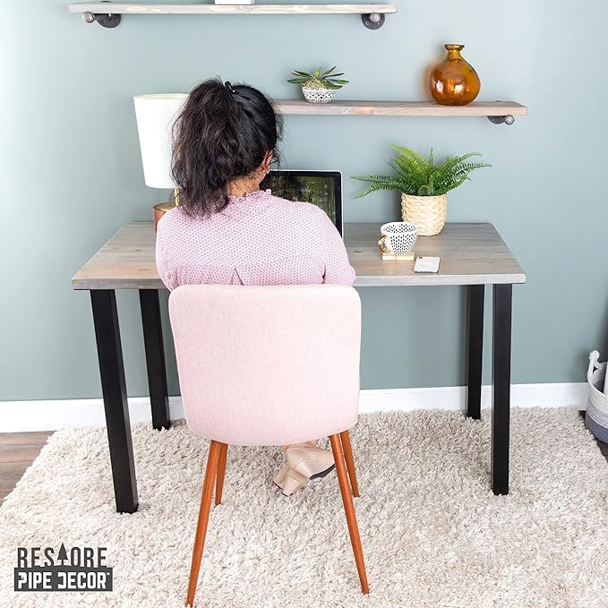 PIPE DECOR Riverstone Grey Solid Wood Rustic 48” Desk with (4) 28” Matte Black Metal Legs Industrial Desk for Home Office
