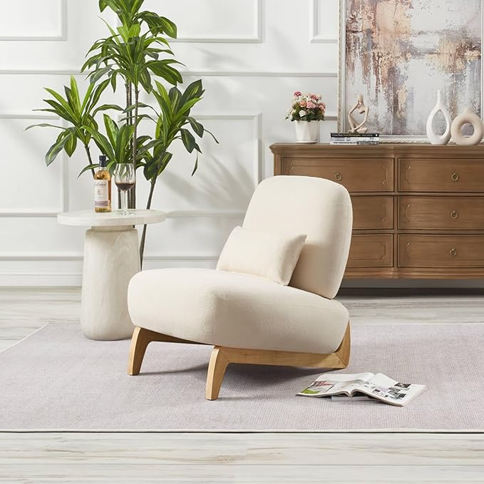 Modern Armless Accent Chair Soft Padded Boucle Fabric Lounge Chair for Living Room Bedroom Home Office – Contemporary Sherpa Accent Chair 32.48 W x 28.93 D x 28.74 H White