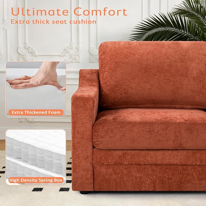 67” Chenille Loveseat Sofa w/Comfortable Back Cushions &amp Curved Armrests Modern 2-Seat Couch w/Deep Seat Space Upholstered 2 Seater Sofa w/High Resiliency Foam for Living Room Orange