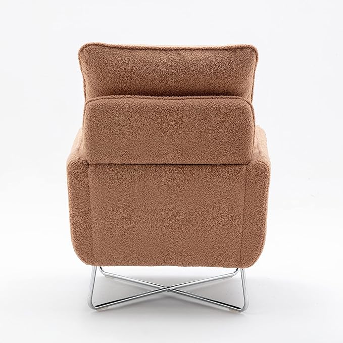 Modern Comfy Leisure Accent Chair Teddy Short Plush Particle Velvet Armchair with Lumbar Pillow for Living Room