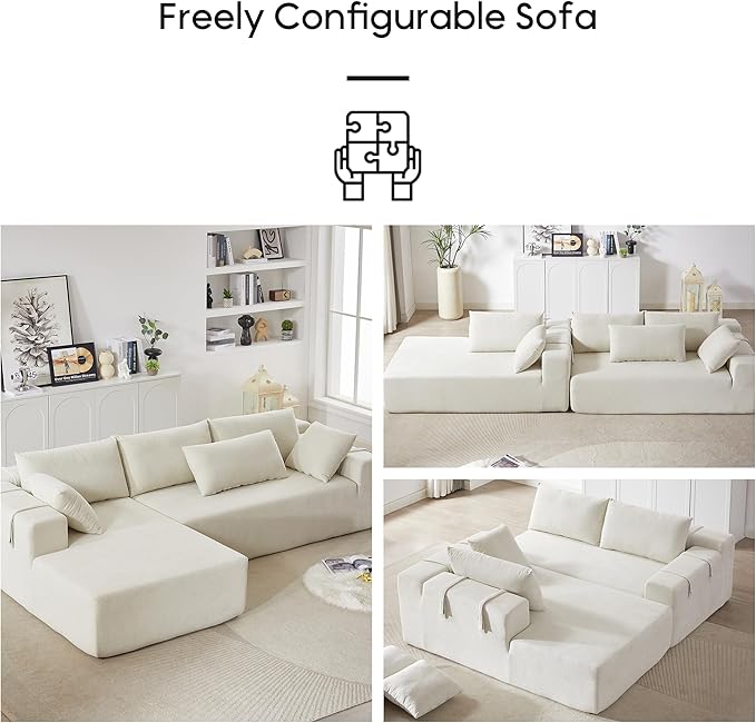Yoglad Modern L-Shape Modular Upholstered Sofa with Versatile Configuration Comfortable Deep Seat and 6 Pillows for Living Room or Office (Face The Left Chenille Lvory Sofa)