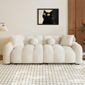 Boucle Sofa Couch 87.3 Modern Tufted Upholstered Teddy 3 Seater Sofa with 4 Pillows Sherpa Deep Seat Cloud Couch Comfy Loveseat Oversized Sofas for Living Room Apartment Beige White