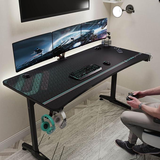 EUREKA ERGONOMIC Gaming Desk 60 Home Office Computer Desk New Polygon Legs Design Captain Series (60 Inch Black)