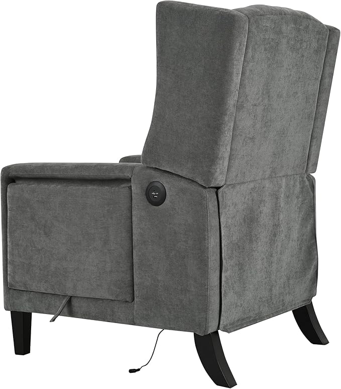 Pushback ReclinerComfortable Wingback Sofa Chair with Adjustable Backrest Tufted Fabric Upholstered ArmchairRetro Rivets Decorated Recliner for Living Room Bedroom Office Home Theater (USB Gray)