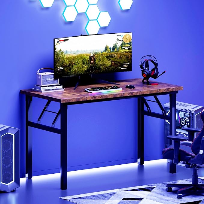 DlandHome Folding Table Computer Desk Workstation Table Conference Table Home Office Desk Fully Assembled (47 Inches Retro)