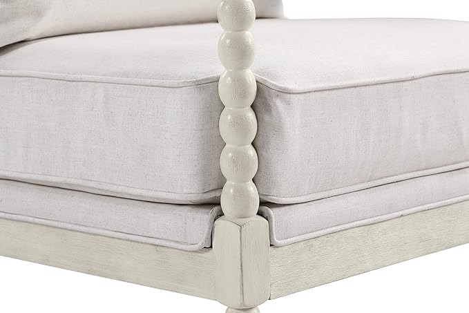 OSP Home Furnishings Kaylee Spindle Accent Chair with Antique White Wood Frame White Linen Fabric